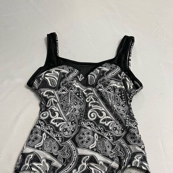 Shore Shapes Black White Paisley One Piece Swimsuit Bathing Suit Size 12 - Picture 2 of 8